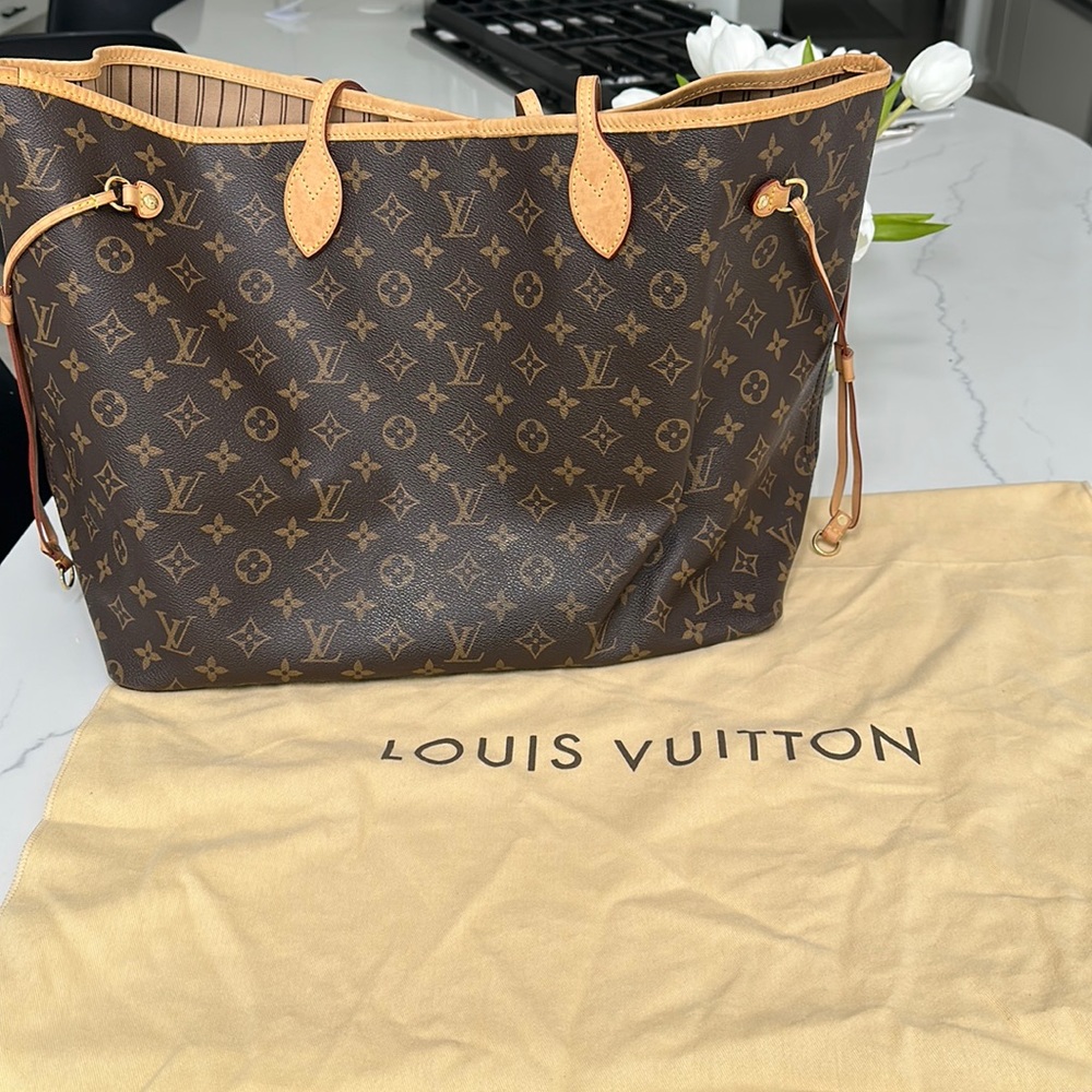 Louis Vuitton Monogram Neverfull Tote in Brown and Tan